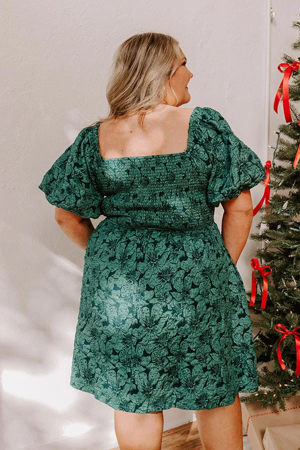 Holiday Happiness Jacquard Mini Dress in Hunter Green Curves