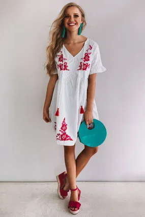 In The Moment Embroidered Babydoll Dress In White