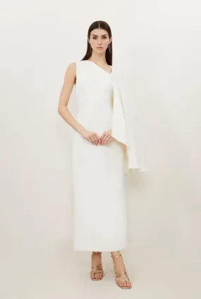 Ivory Fluid Tailored Asymmetric One Shoulder Drape Maxi Dress