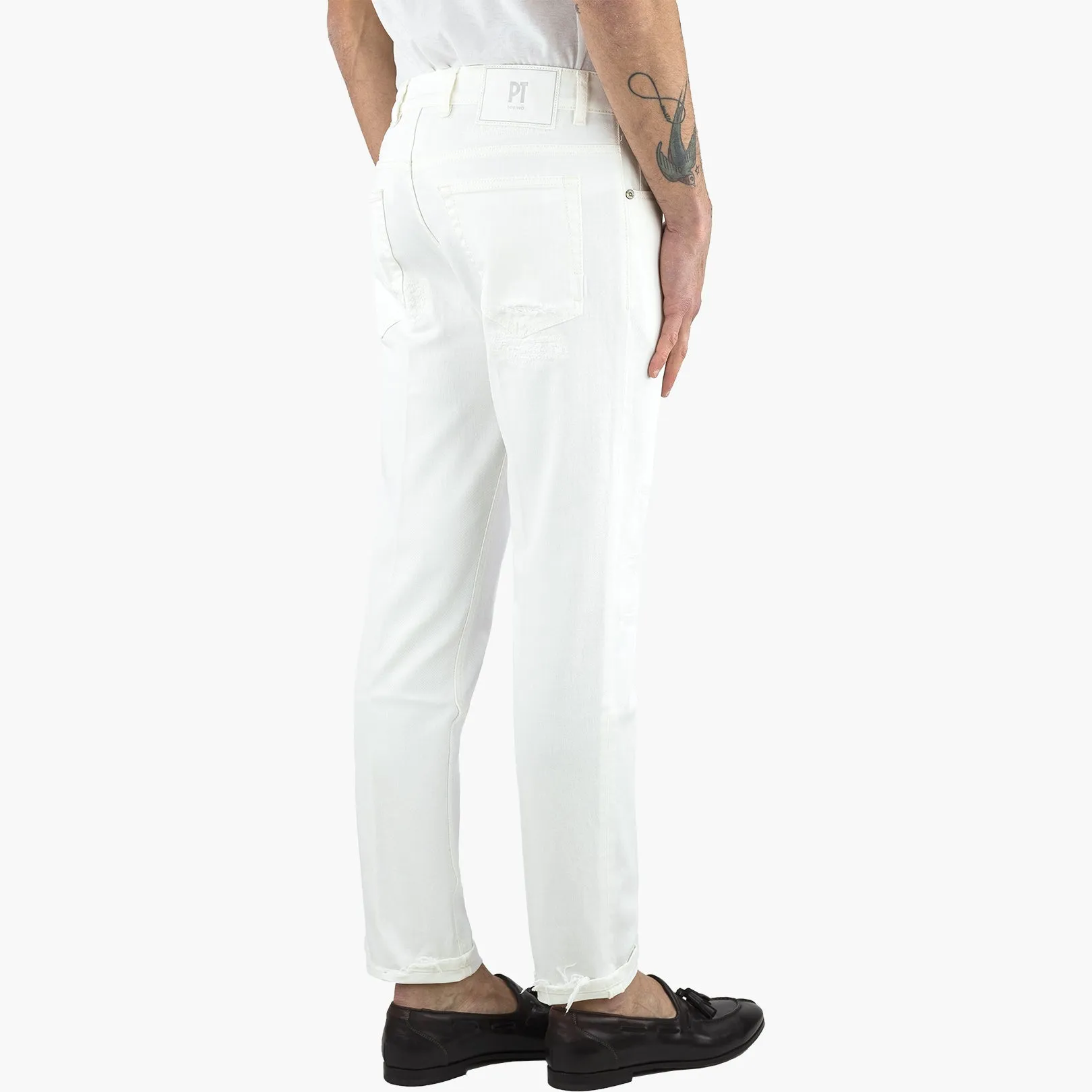 Jeans PT Torino Denim Reggae Stretch Leggere Abrasioni Bianco