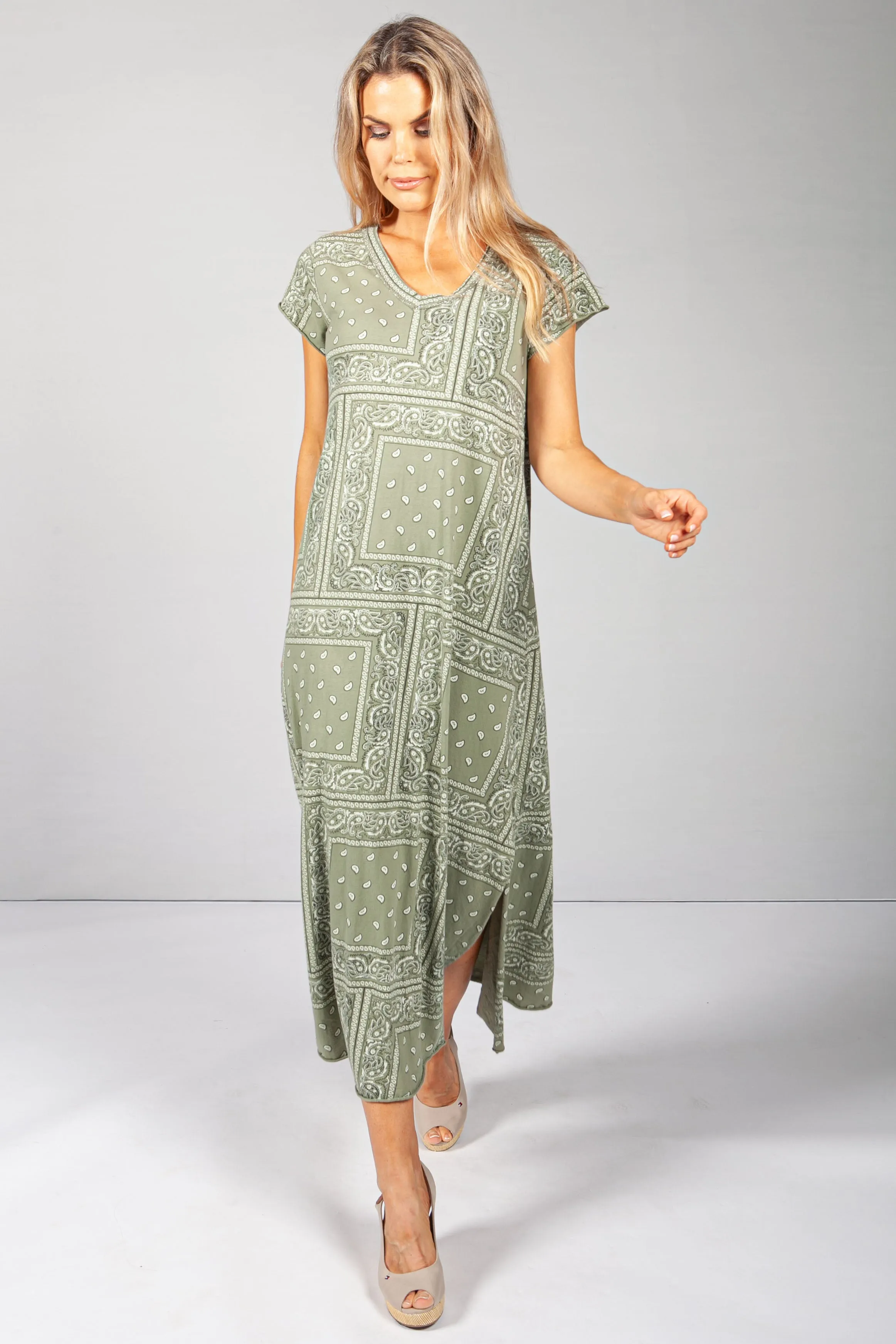 Khaki Paisley Print Maxi Dress