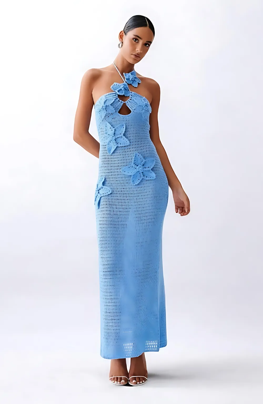 Kiara | Crochet Maxi Dress - Blue