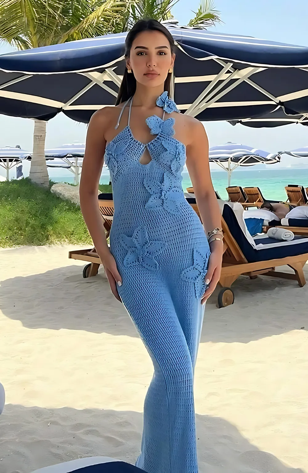 Kiara | Crochet Maxi Dress - Blue