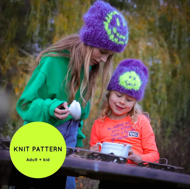 Knitting pattern – Chunky mohair Smiley beanies adult   kid (ENG-NL)