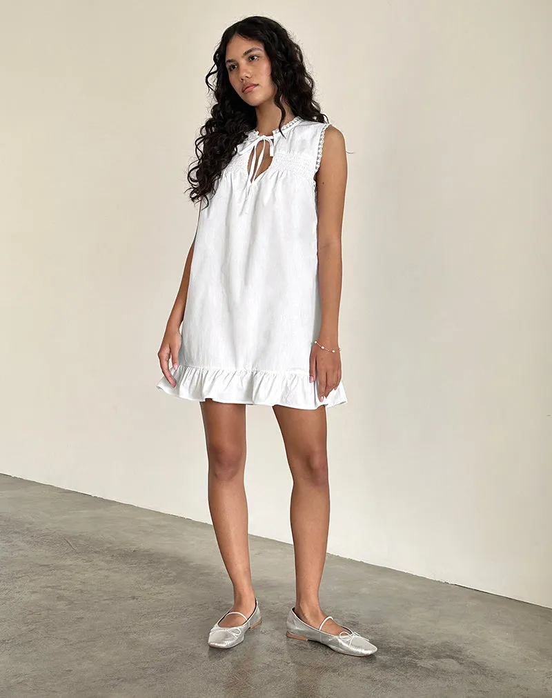 Lalita Babydoll Mini Dress in Poplin White