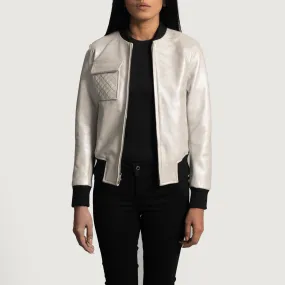 Lana Silver Leather Bomber Jacket