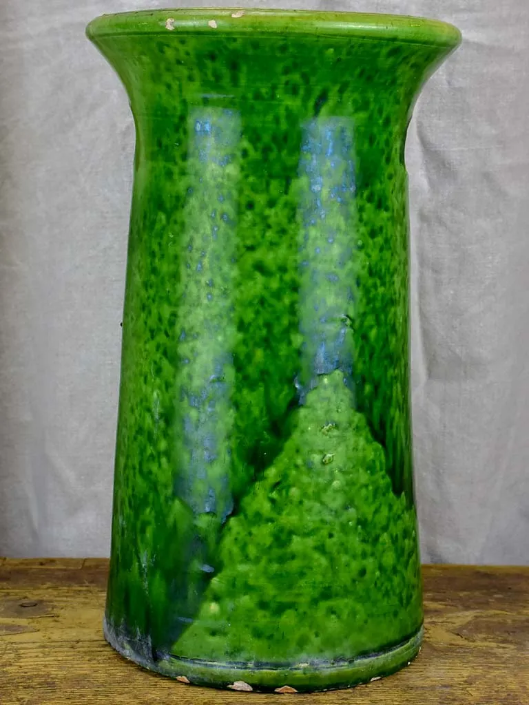 Large mid-century vase with green glaze and handles