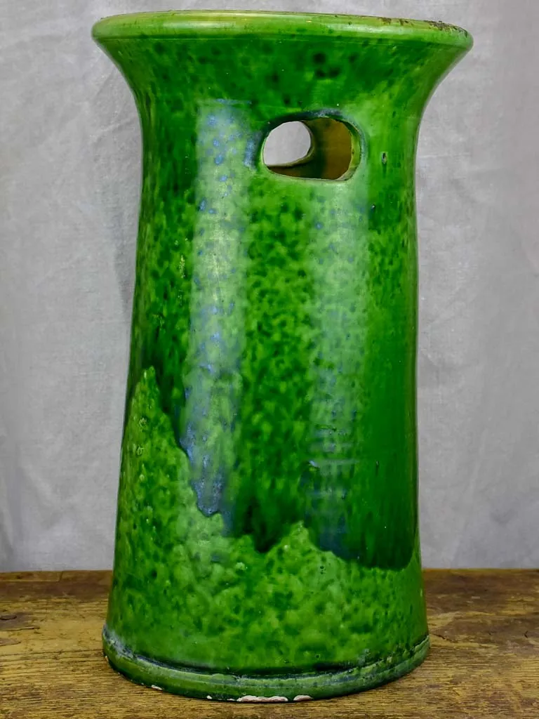 Large mid-century vase with green glaze and handles