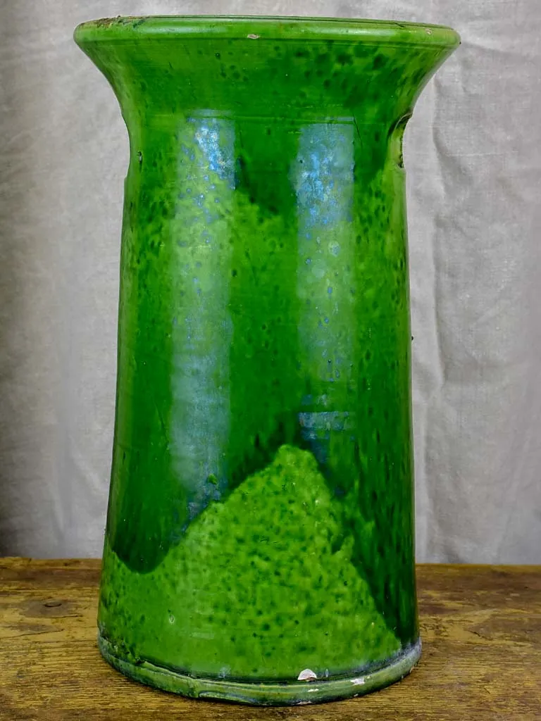 Large mid-century vase with green glaze and handles