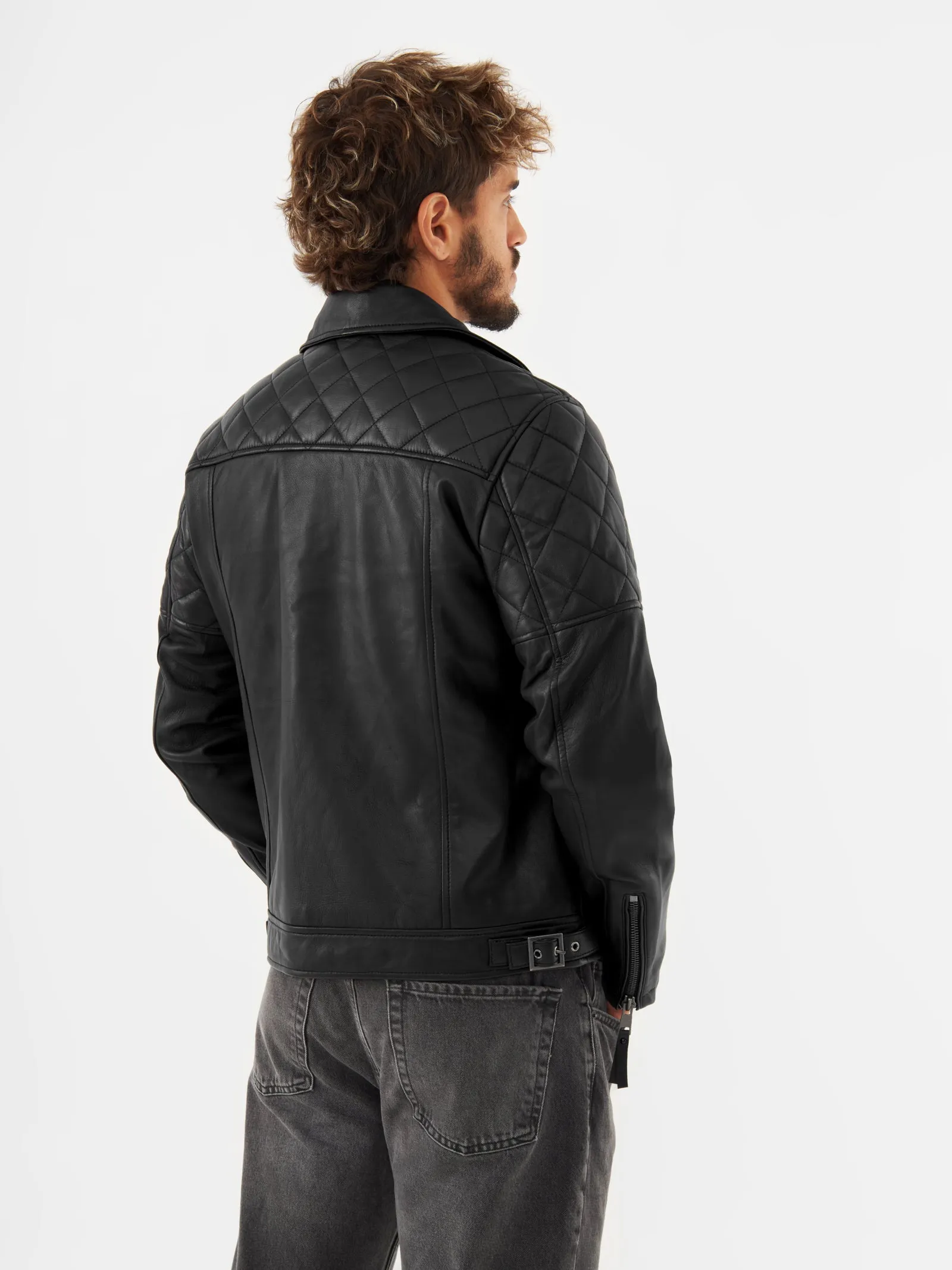 Leather Quilted Biker Jacket