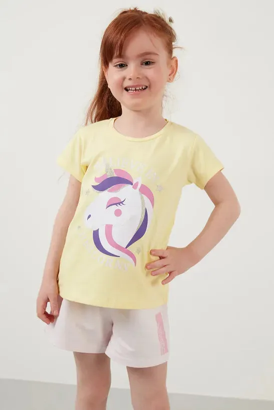 Lela Girl's Yellow Cotton T-Shirt