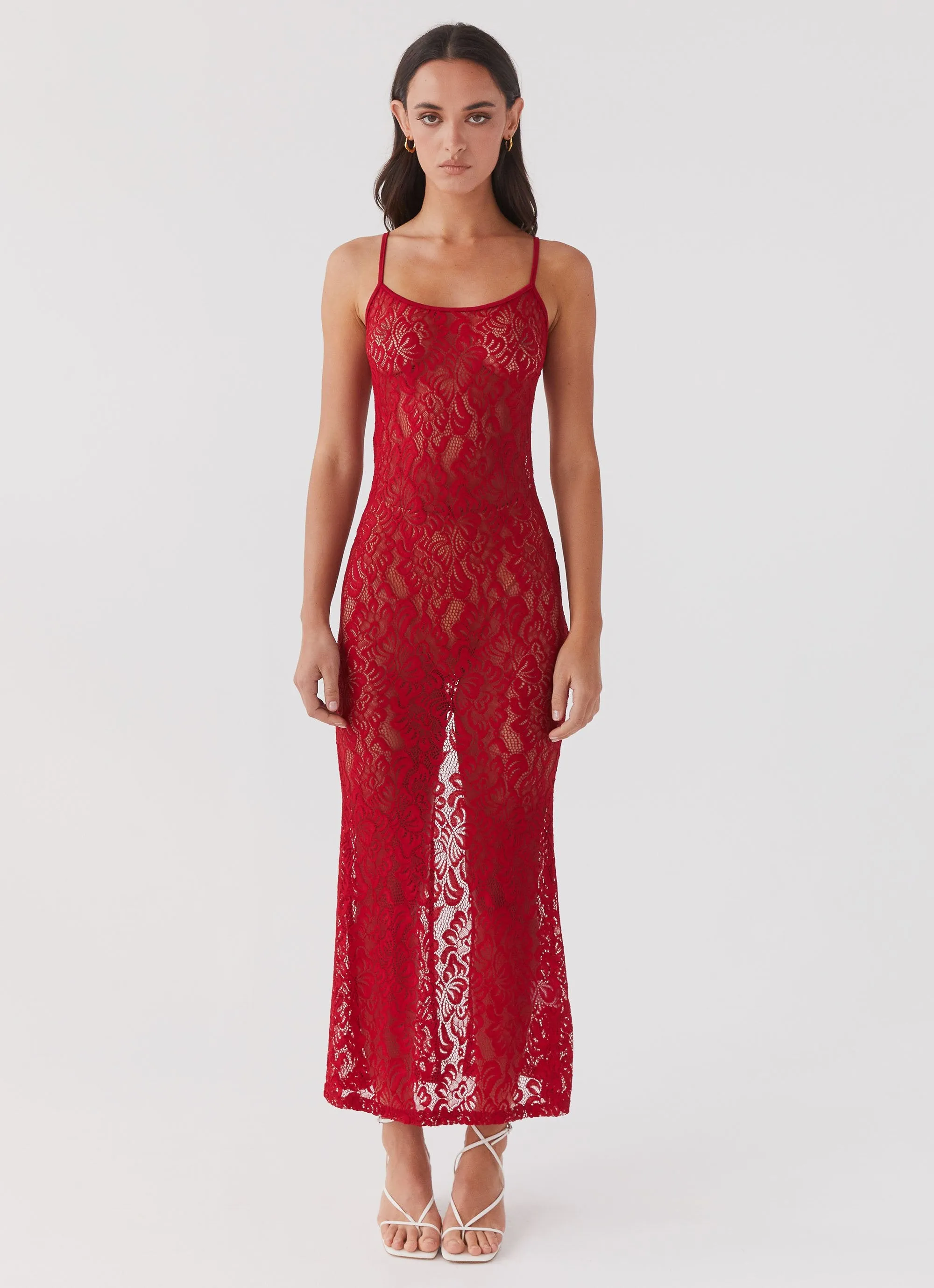 Leona Lace Maxi Dress - Red Rose