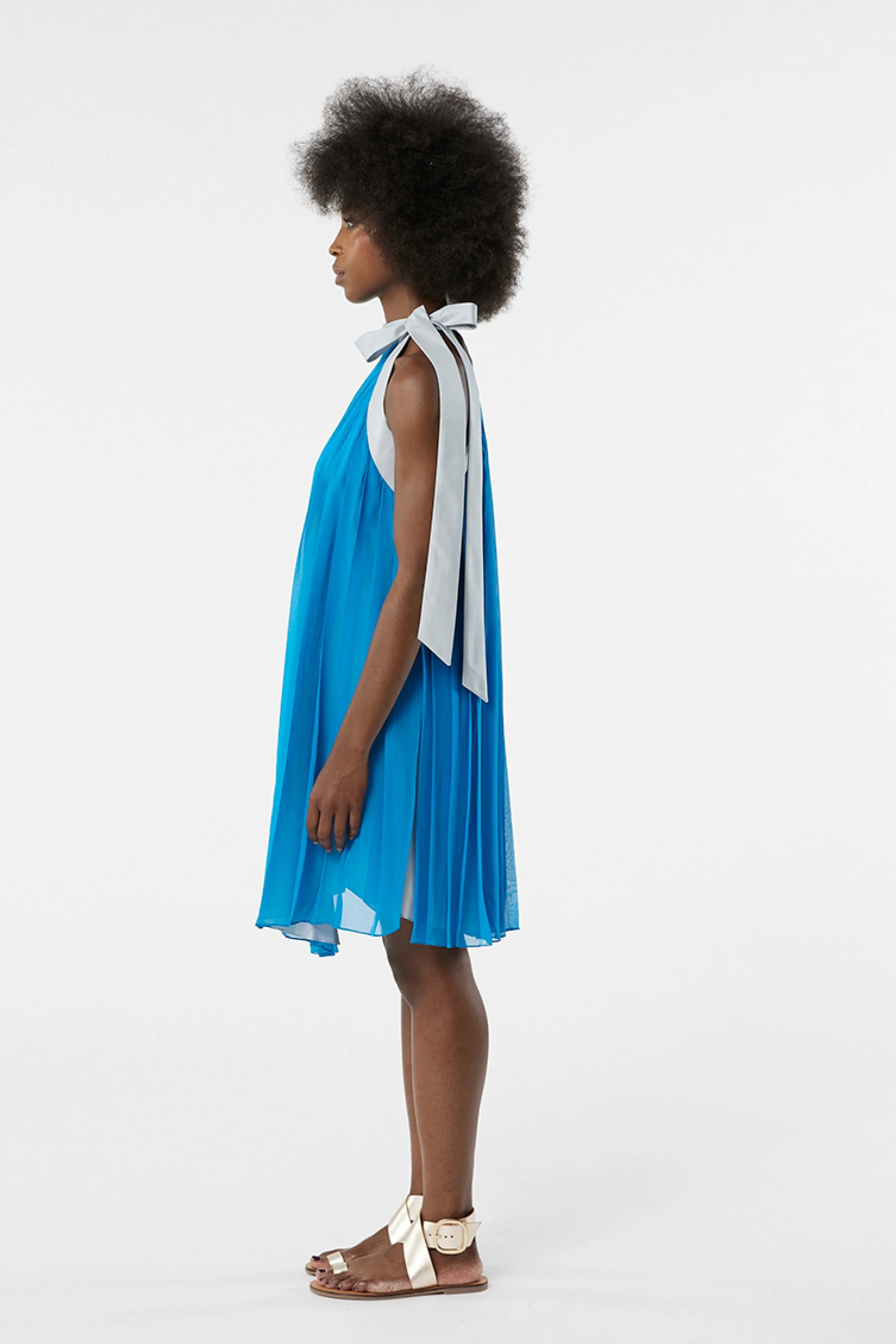 LUCIE blue - silk pleated dress