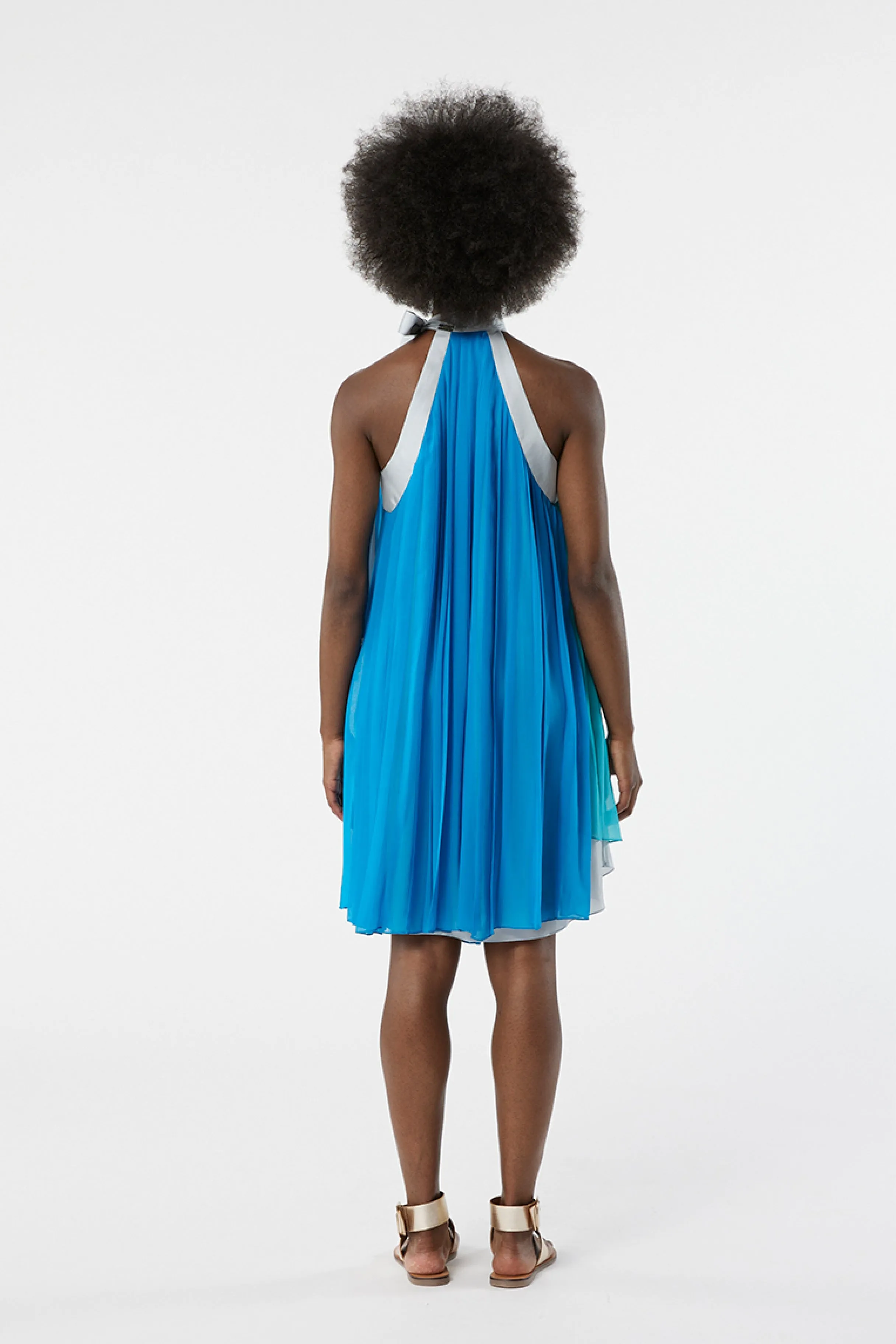 LUCIE blue - silk pleated dress