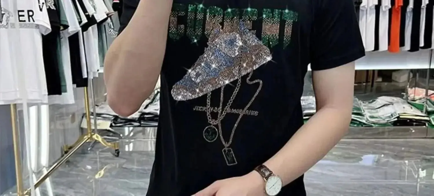 Luxury Rhinestone Heavyweight Short Sleeve T-shirt for Men