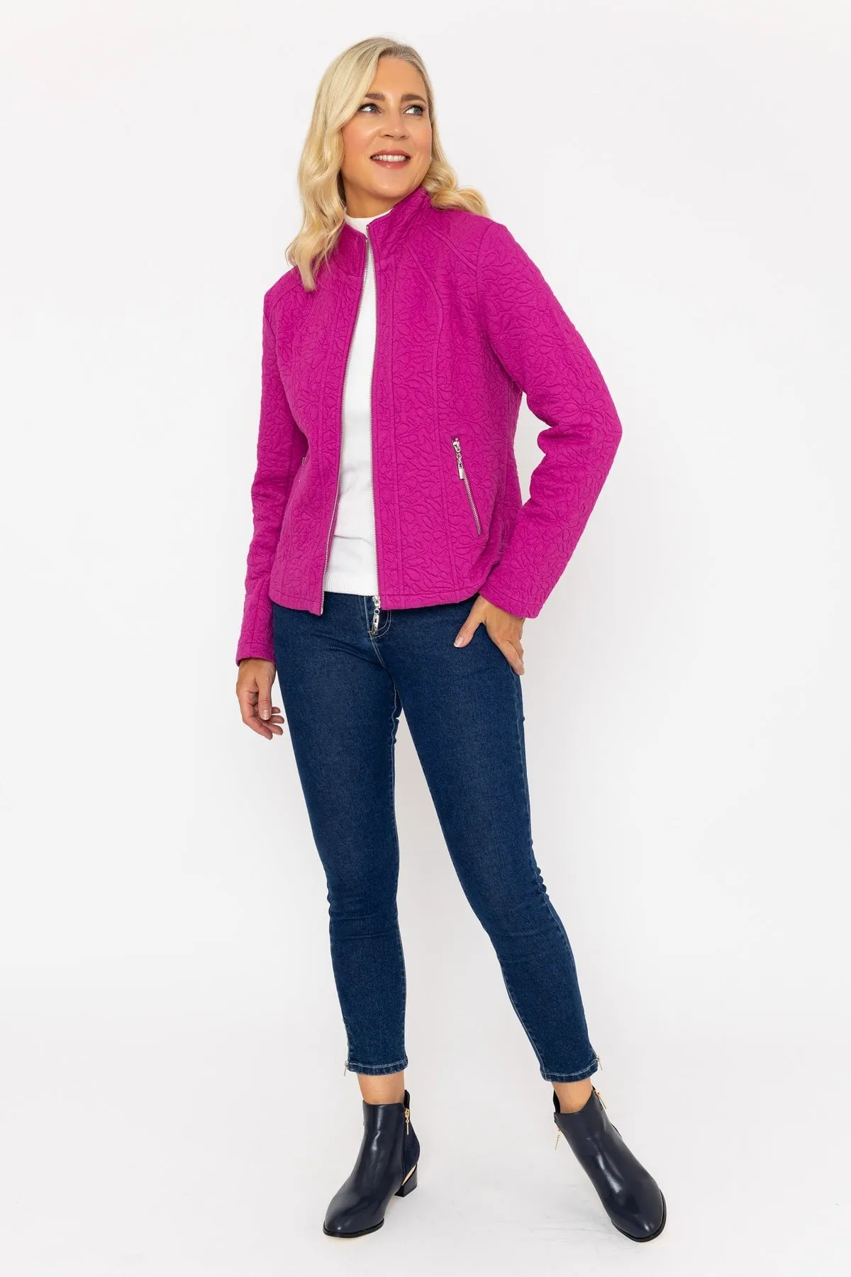 Magenta Pink Textured Jersey Jacket