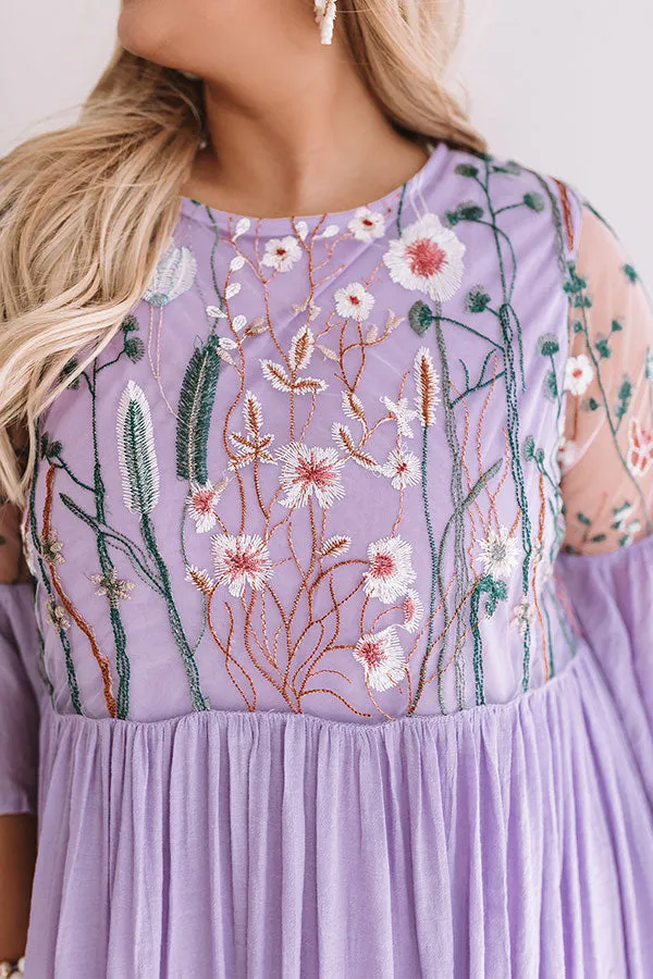 Malibu Mimosas Embroidered Shift Dress in Lavender Curves