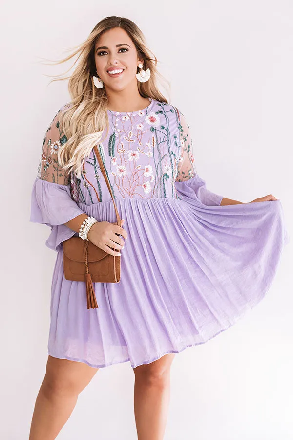 Malibu Mimosas Embroidered Shift Dress in Lavender Curves