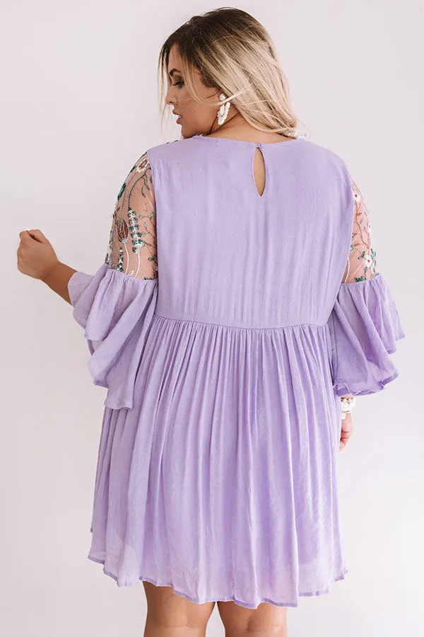 Malibu Mimosas Embroidered Shift Dress in Lavender Curves