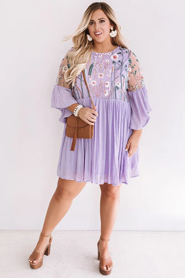 Malibu Mimosas Embroidered Shift Dress in Lavender Curves