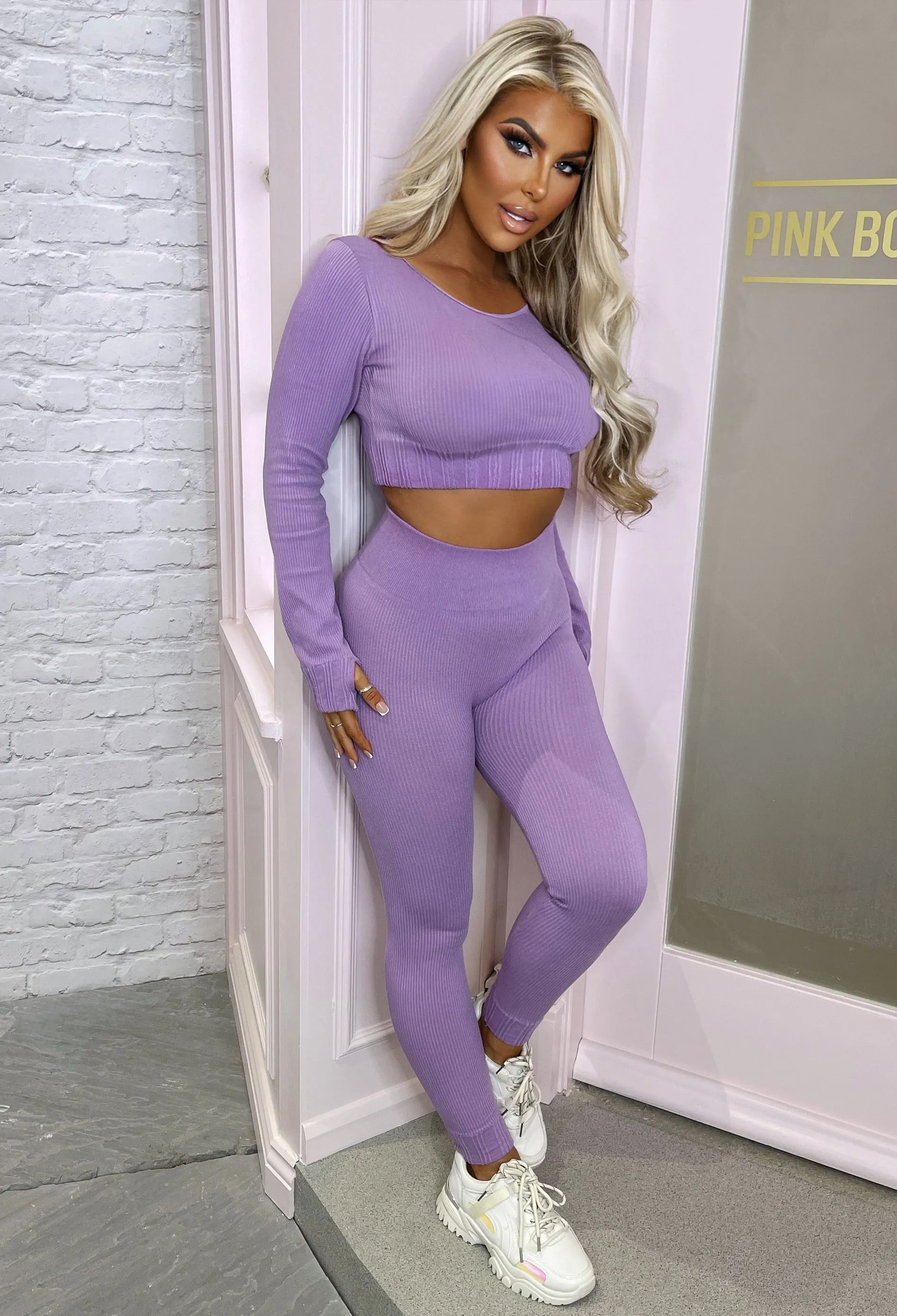 Match My Energy Lilac Ribbed Athleisure Long Sleeve Set