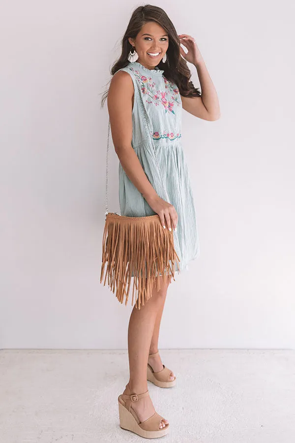 Maui Embroidered Shift Dress In Ocean Wave