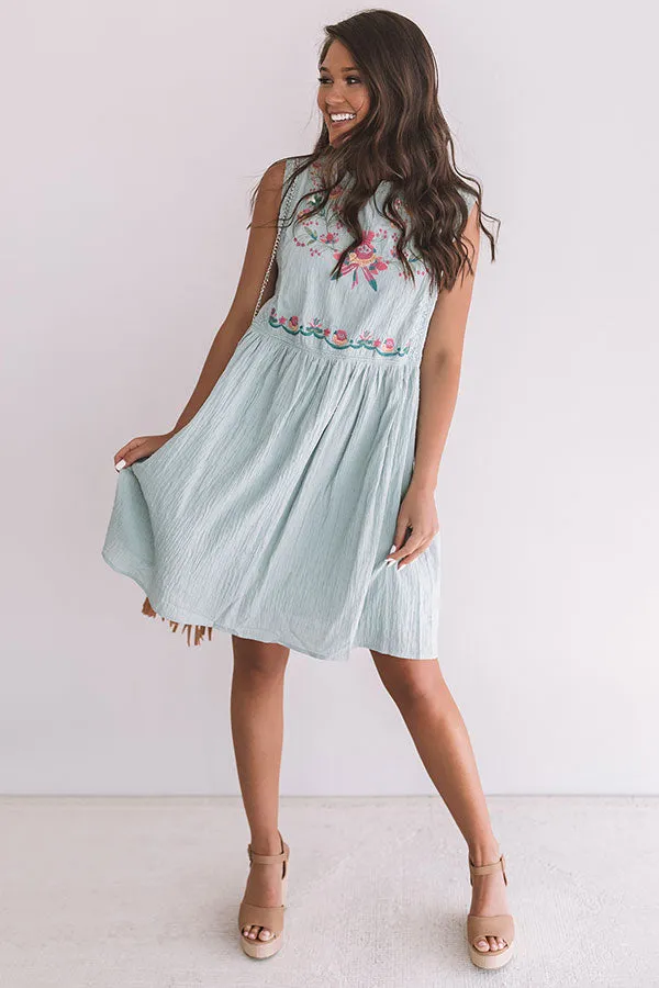 Maui Embroidered Shift Dress In Ocean Wave