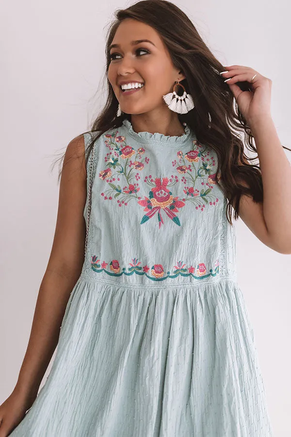 Maui Embroidered Shift Dress In Ocean Wave