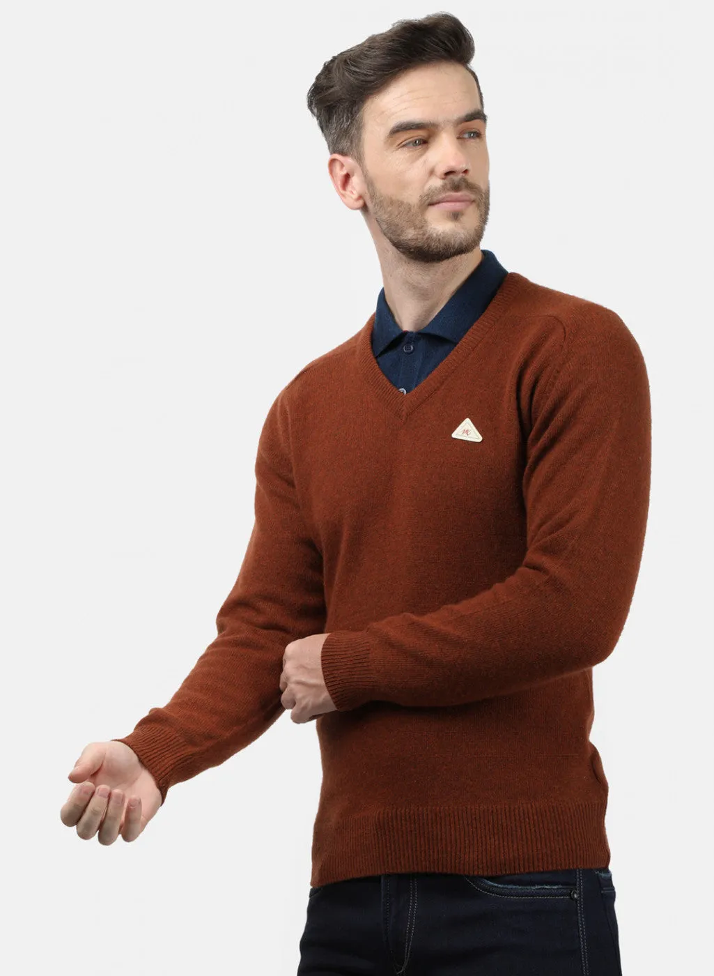 Men Brown Solid Pullover