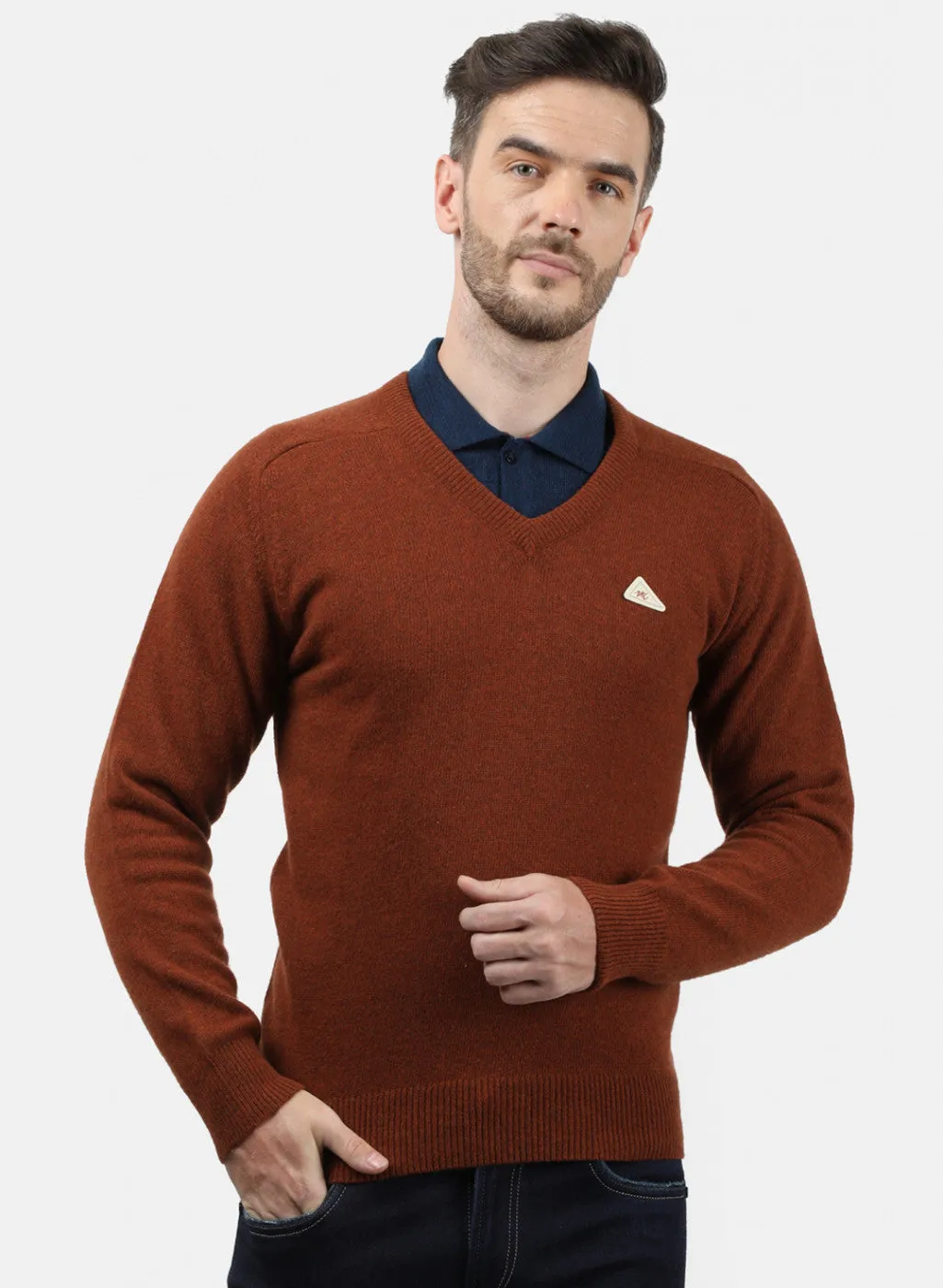 Men Brown Solid Pullover