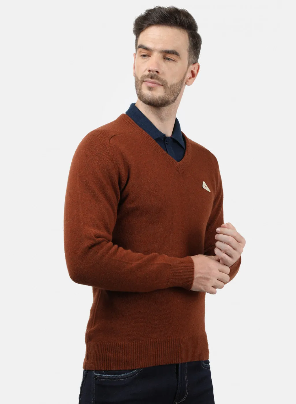 Men Brown Solid Pullover