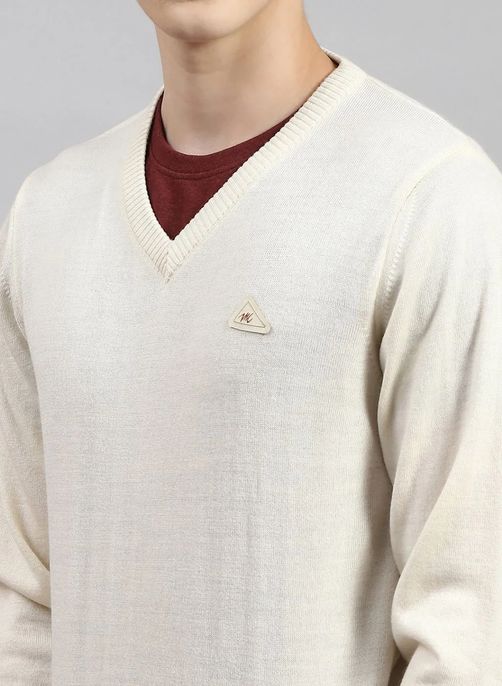 Men Cream Solid Wool blend Pullover