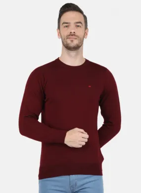 Men Dark Maroon Solid Pullover