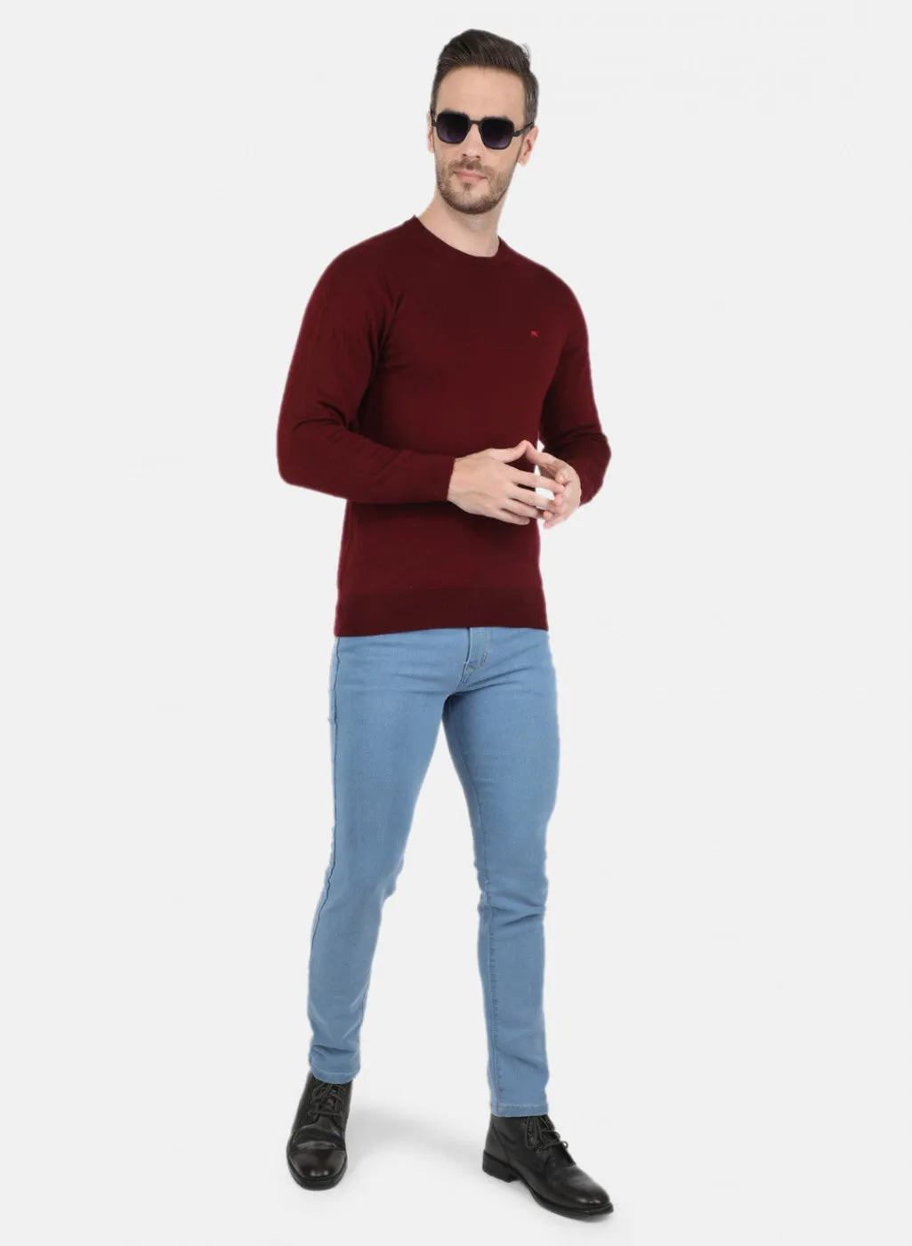 Men Dark Maroon Solid Pullover