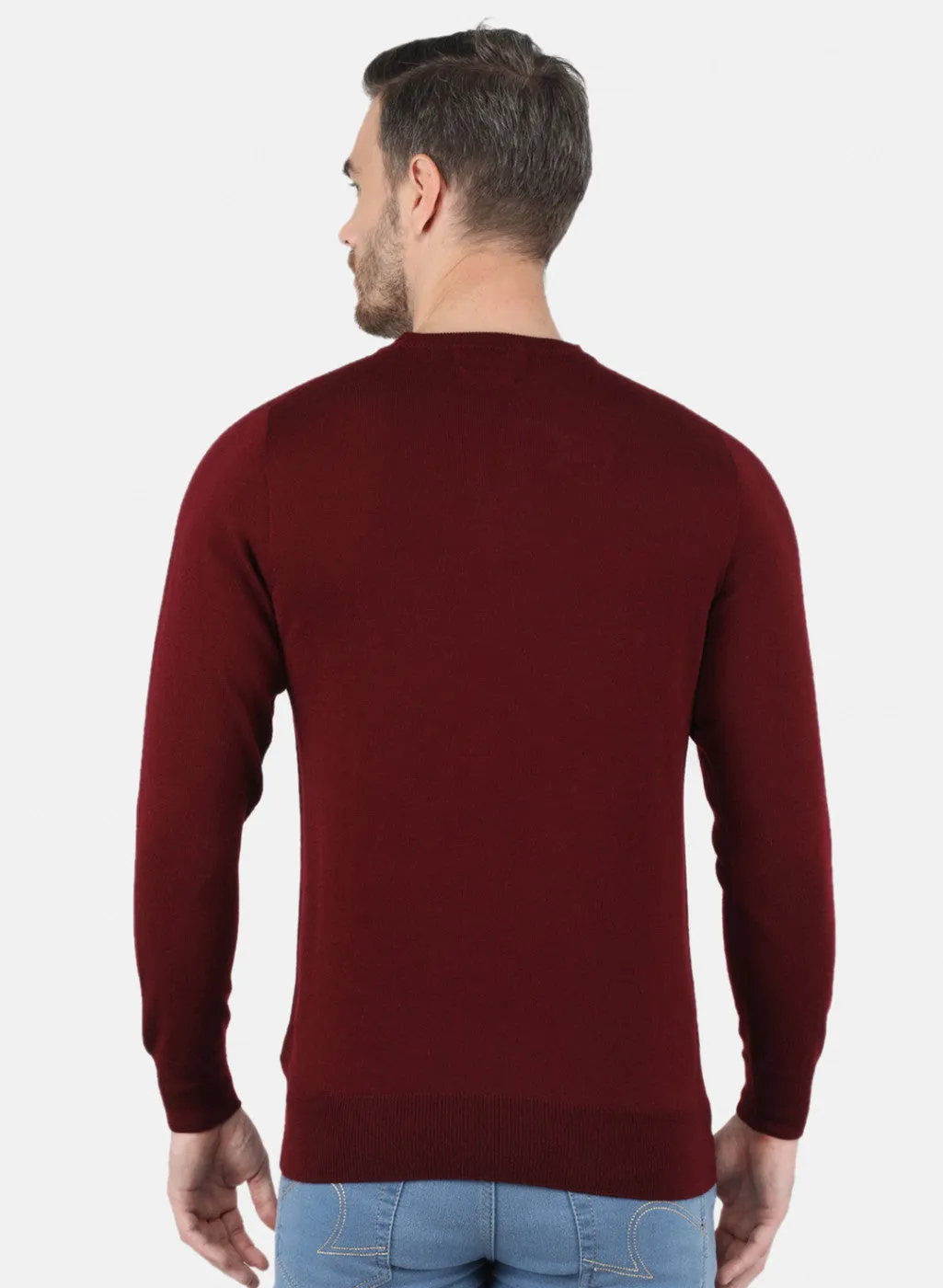 Men Dark Maroon Solid Pullover