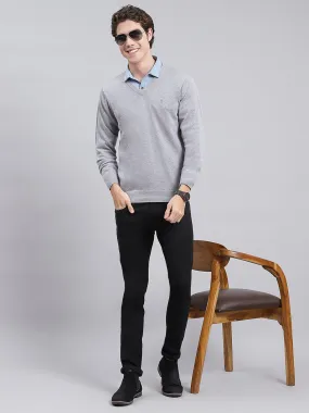 Men Grey Solid Cotton Pullover