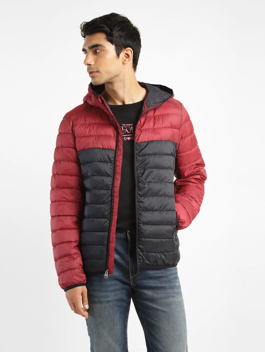 Men's Colorblock Red Quilted Jacket