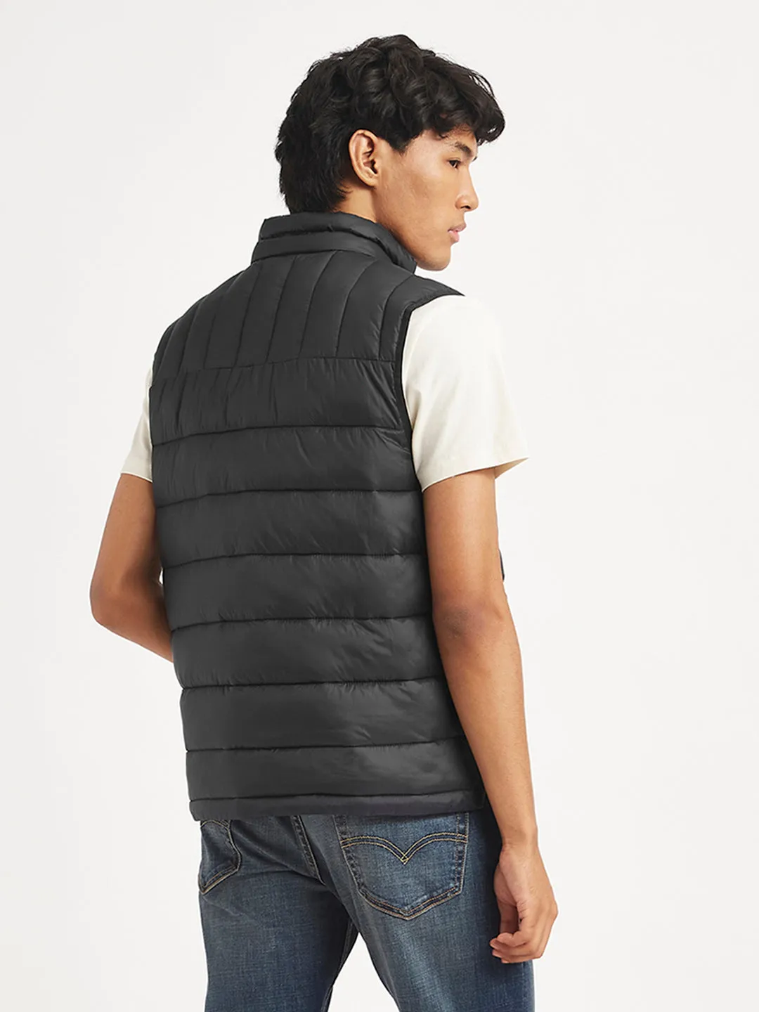 Men's Quilted Black Collar Neck Jacket