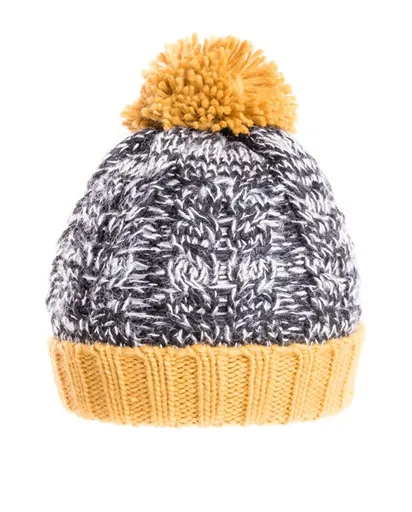 Mens Stan Chunky Cable Knit Bobble Hat - Mustard