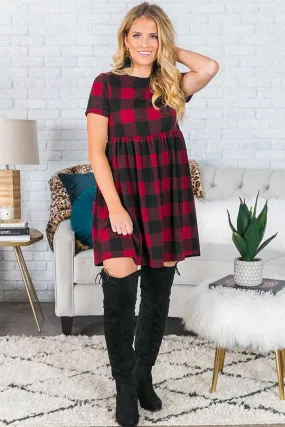 Mistletoe Memory Babydoll Buffalo Check Dress