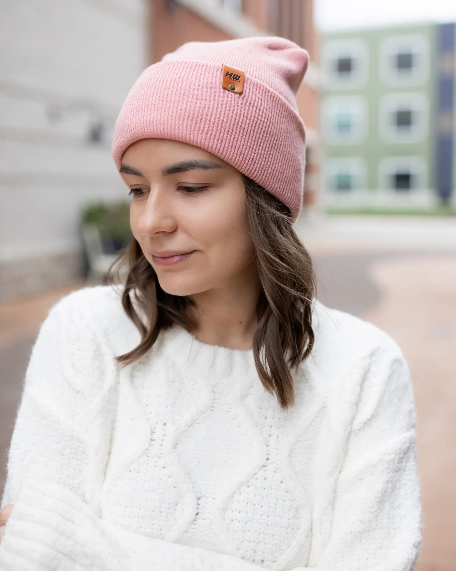 NEW HAAKWEAR Theta-Stitch Cuffed Beanie - Designed and Made in USA (Patent Pending Design) - Pearl Pink