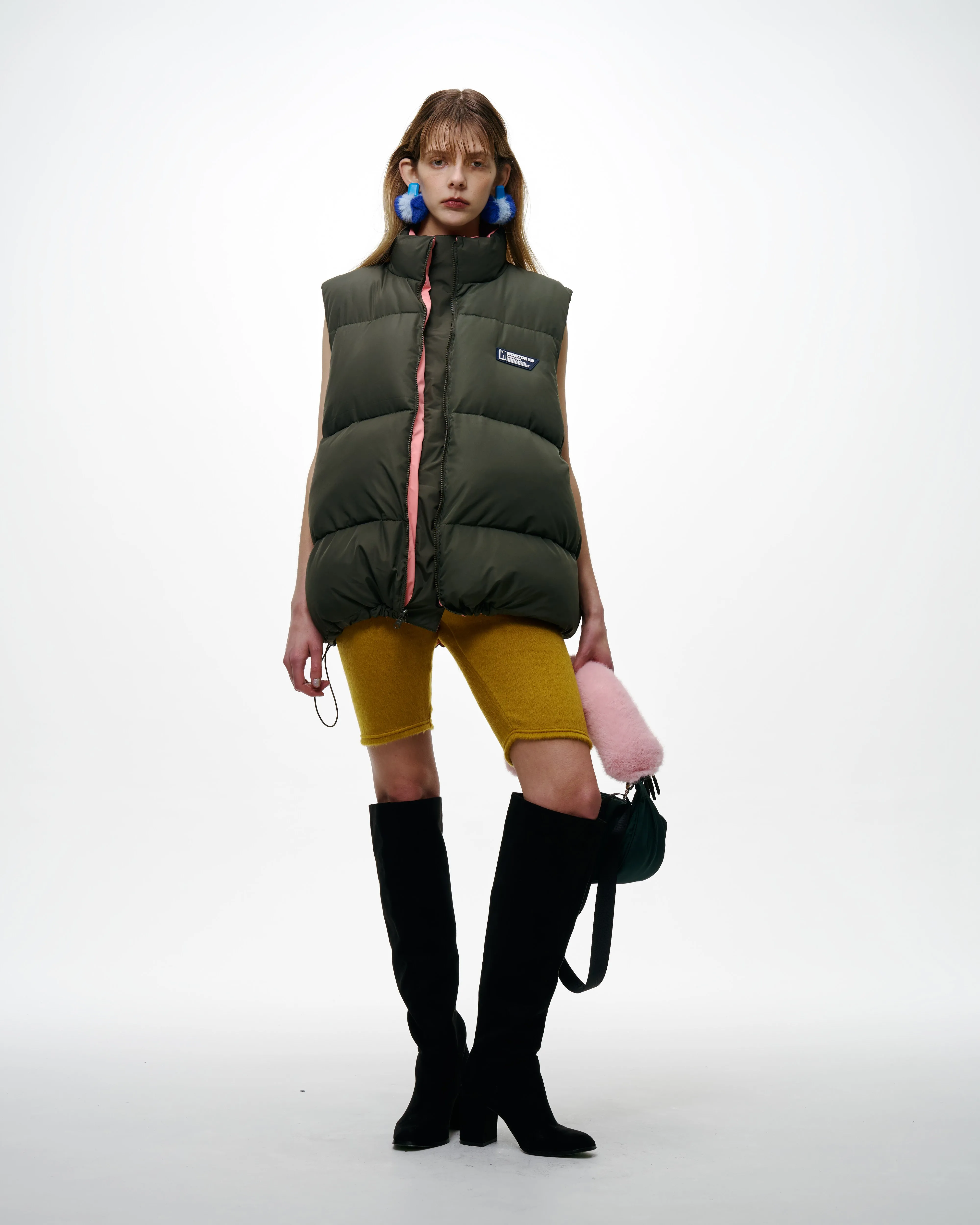 NON TOKYOxUNIVERSAL OVERALL / REVERSIBLE DOWN VEST (PINK×KHAKI)