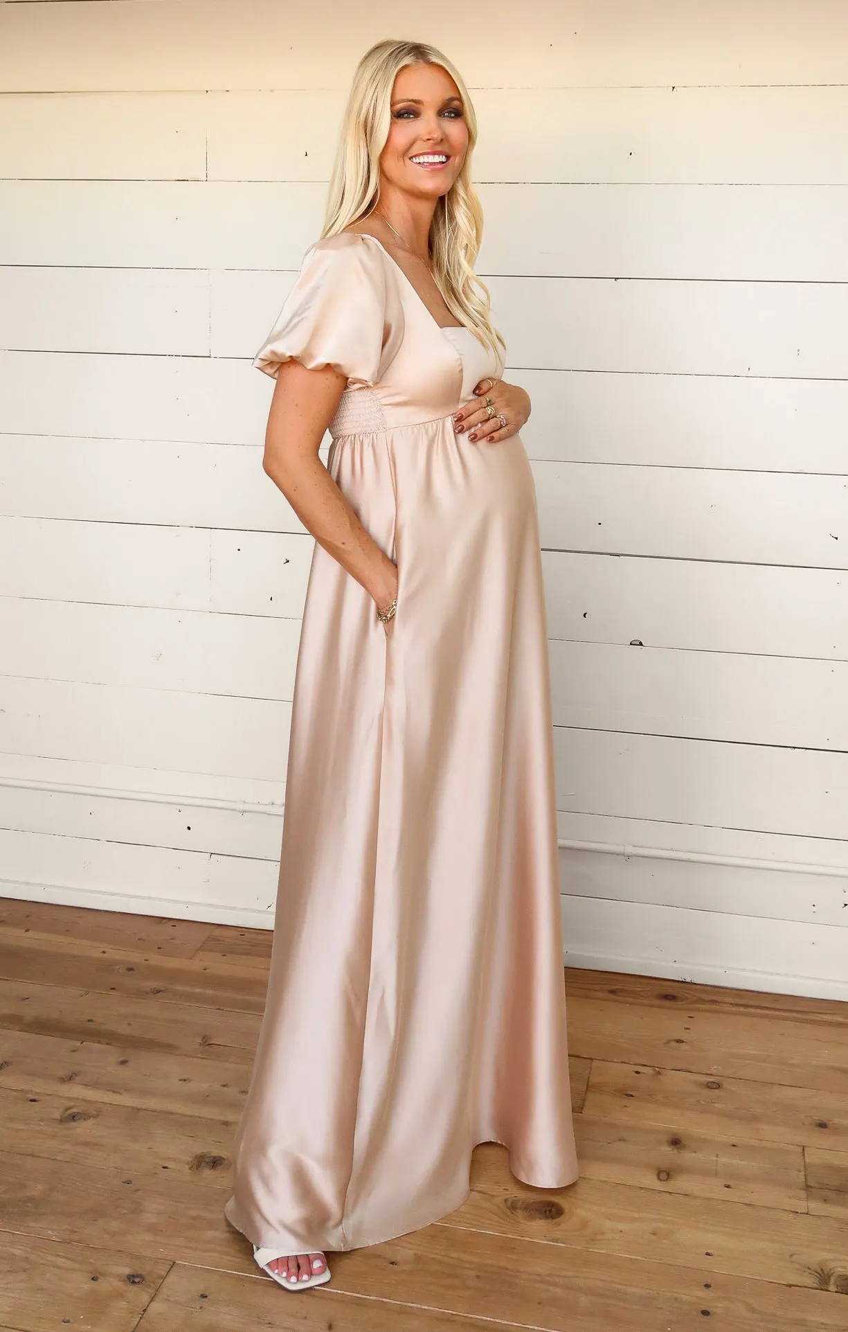 Nora Maxi Dress ~ Champagne Luxe Satin