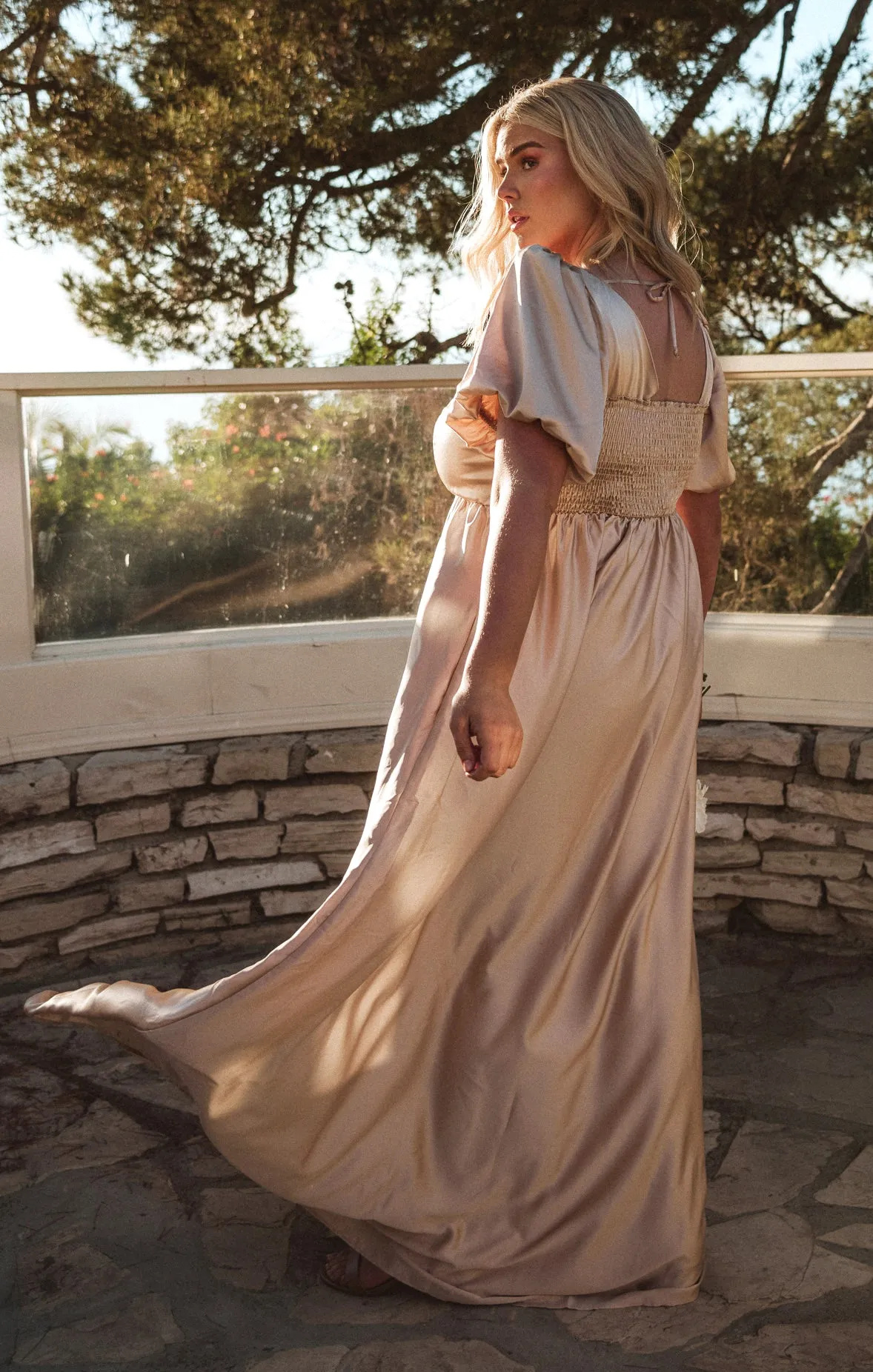 Nora Maxi Dress ~ Champagne Luxe Satin