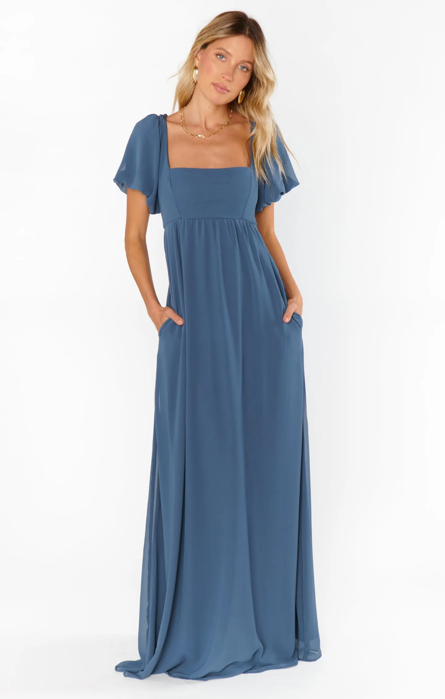 Nora Maxi Dress ~ Slate Blue Chiffon