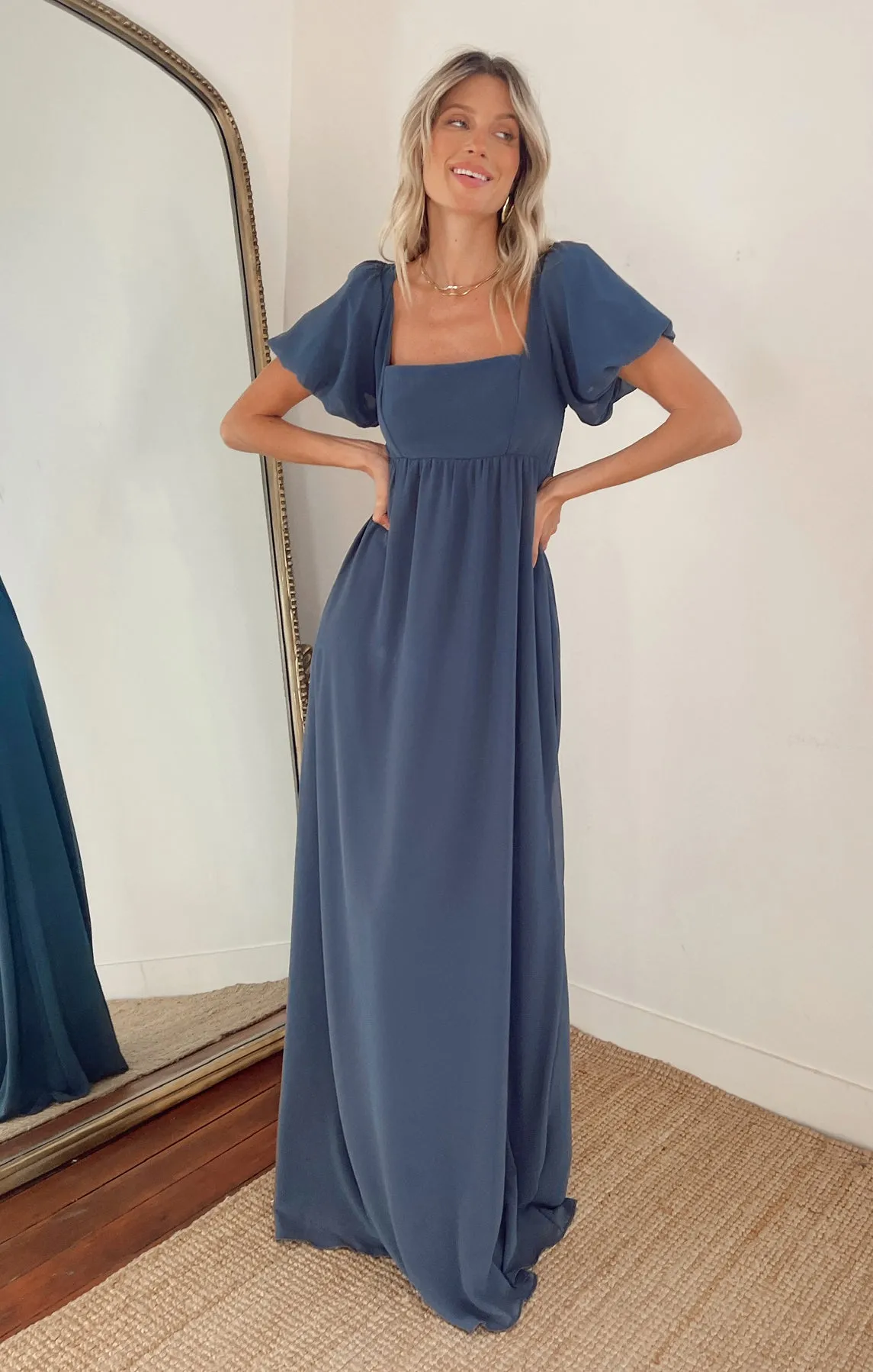 Nora Maxi Dress ~ Slate Blue Chiffon