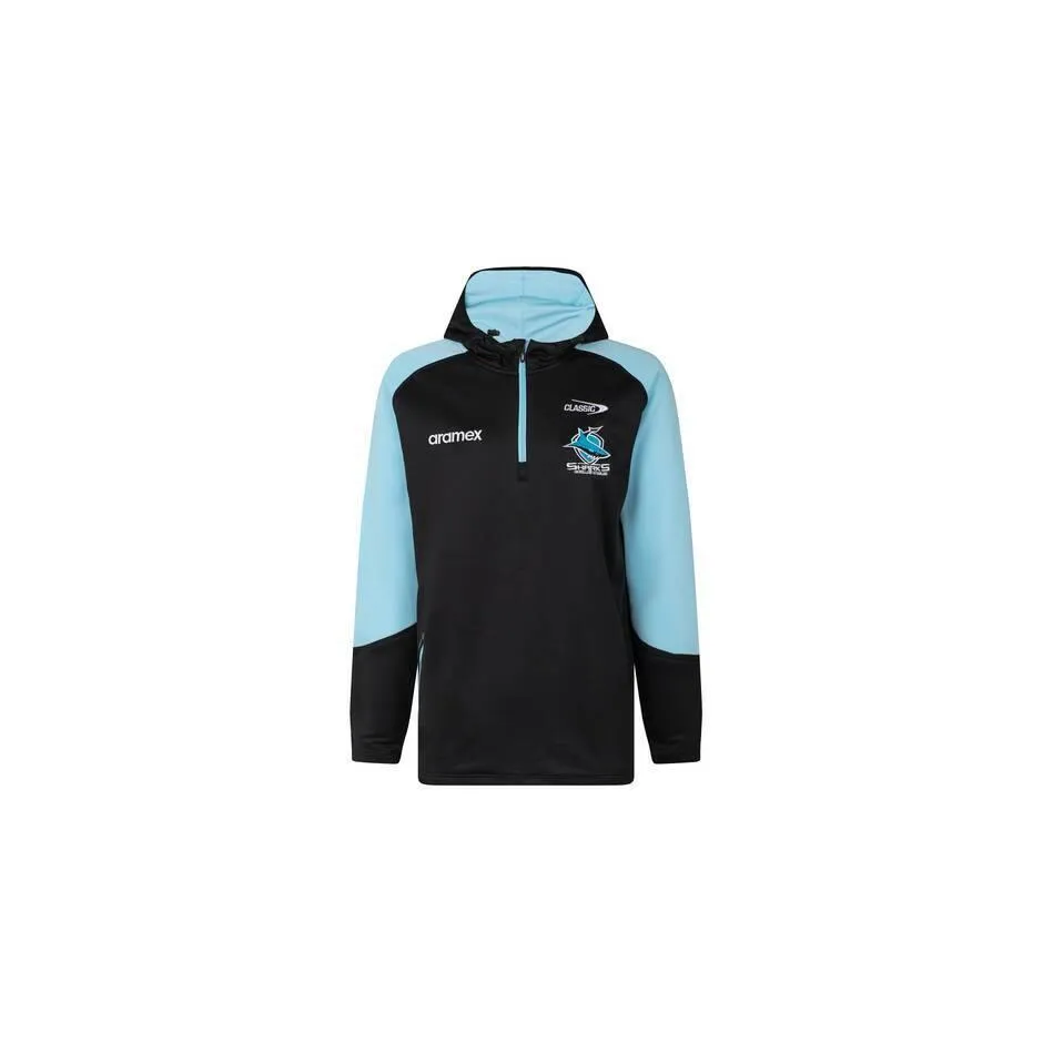 NRL 2023 1/4 Zip Warm Up Fleece Hoodie - Cronulla Sharks - Adult- Mens - CLASSIC