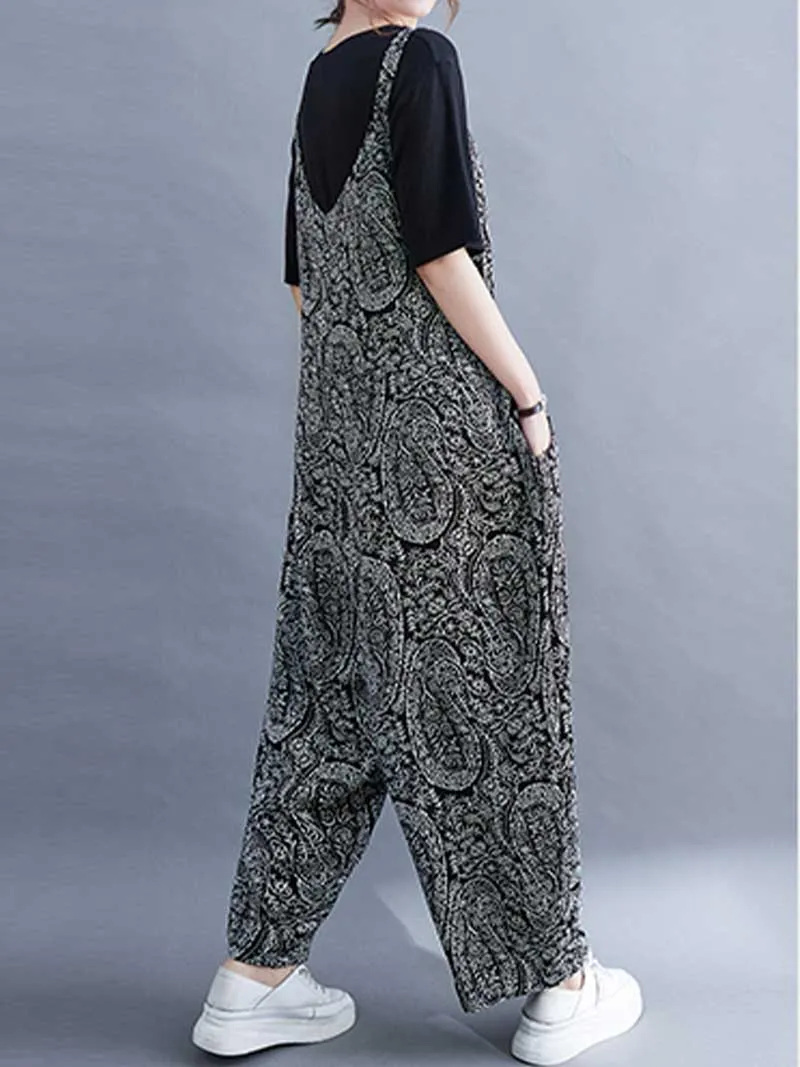 Paisley Print  Cotton High Waist Overall Jumpsuit