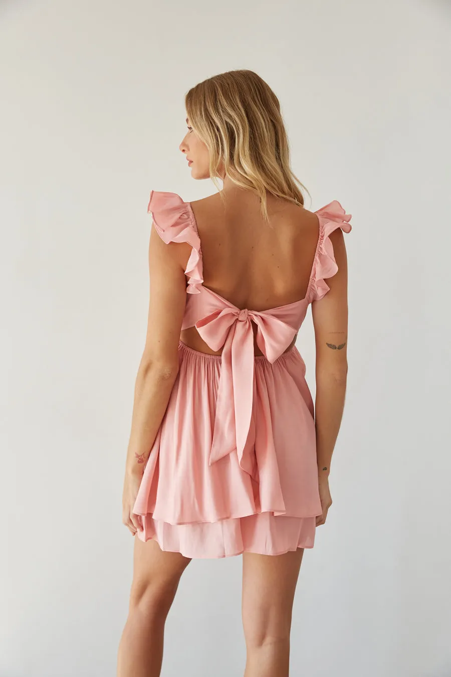 Pepper Open Back Ruffle Babydoll Mini Dress