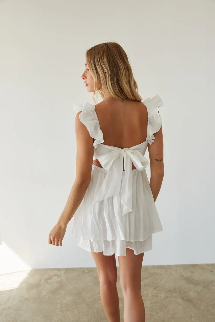 Pepper Open Back Ruffle Babydoll Mini Dress